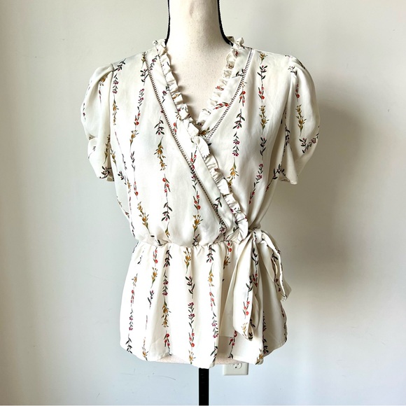 OLM Tops - OLM Floral Ruffled Surplice Short Sleeve Peplum Blouse—SZ. Medium